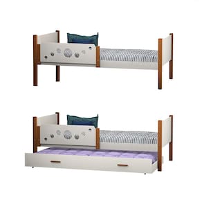 Kit 2 Camas Infantil Solteiro Star Com 1 Cama Auxiliar - Branco/Castanho Claro - Divaloto Móveis