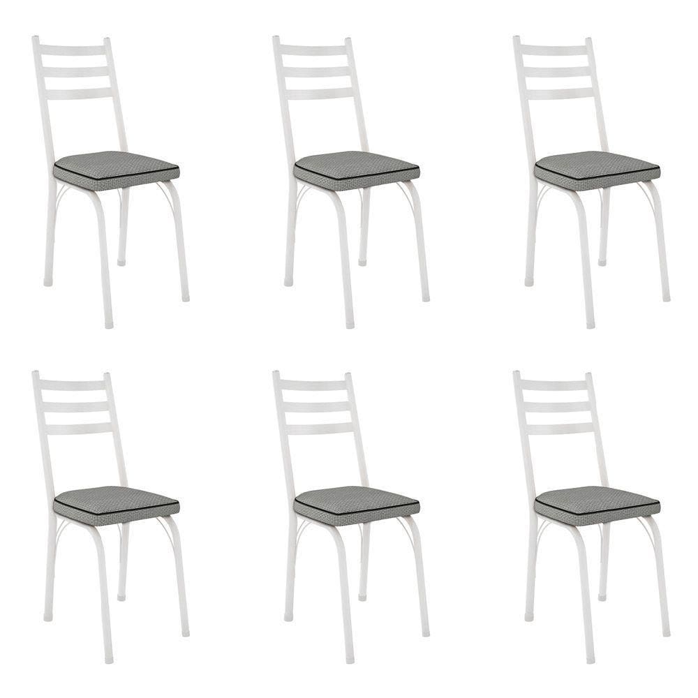 Kit 6 Cadeiras De Cozinha Luisiana Estampado Platina Pés De Ferro Branco