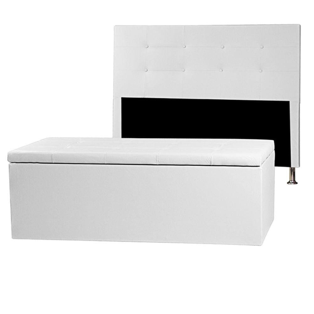 Kit Cabeceira E Calçadeira Baú Queen 1,60m Berlim Corano Branco - Pallazio