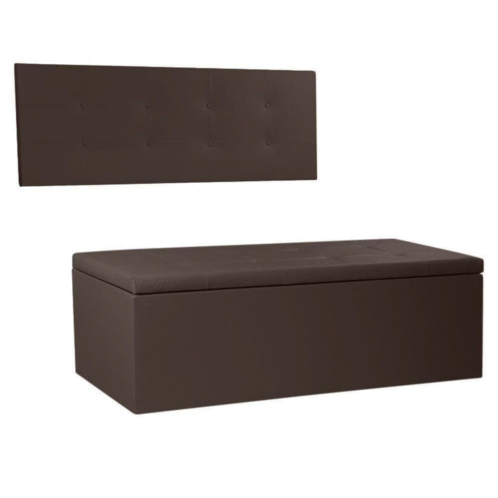 Kit Painel E Calçadeira Baú King 1,95m Berlim Corano Marrom - Pallazio