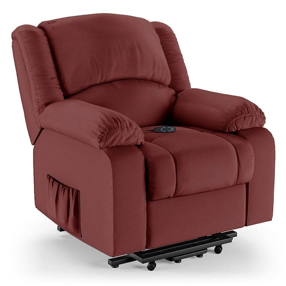Poltrona Do Papai Reclinável Melim Elevação Lift Elétrico Sintético Pu Fh1 - D`rossi Cor Vermelho