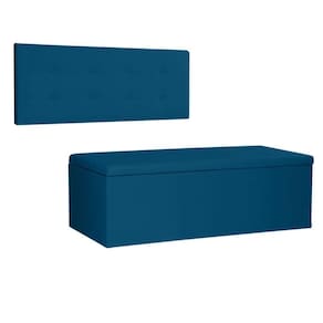 Kit Painel E Calçadeira Baú King 1,95m Berlim Suede Azul Marinho - Pallazio