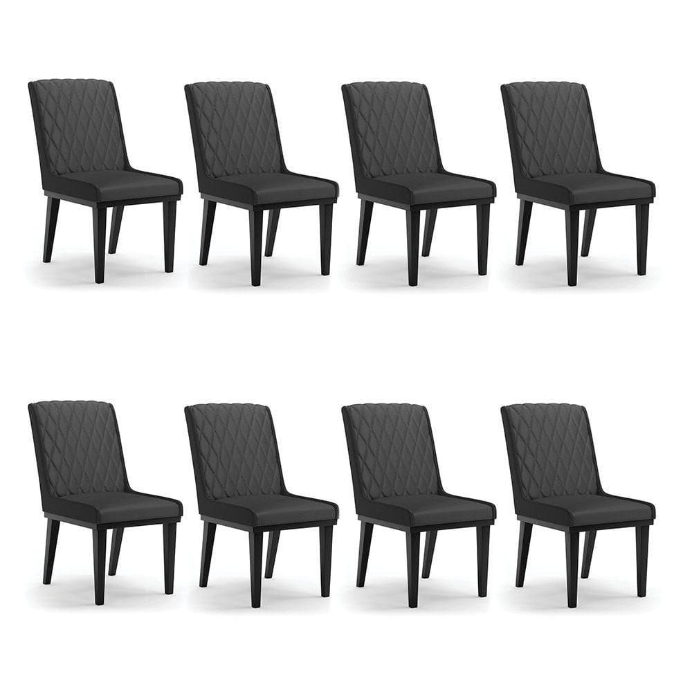 Cadeira Sala De Jantar Base Madeira Preto Kit 8 Sofia Sintético D03 - D`rossi Cor Preto
