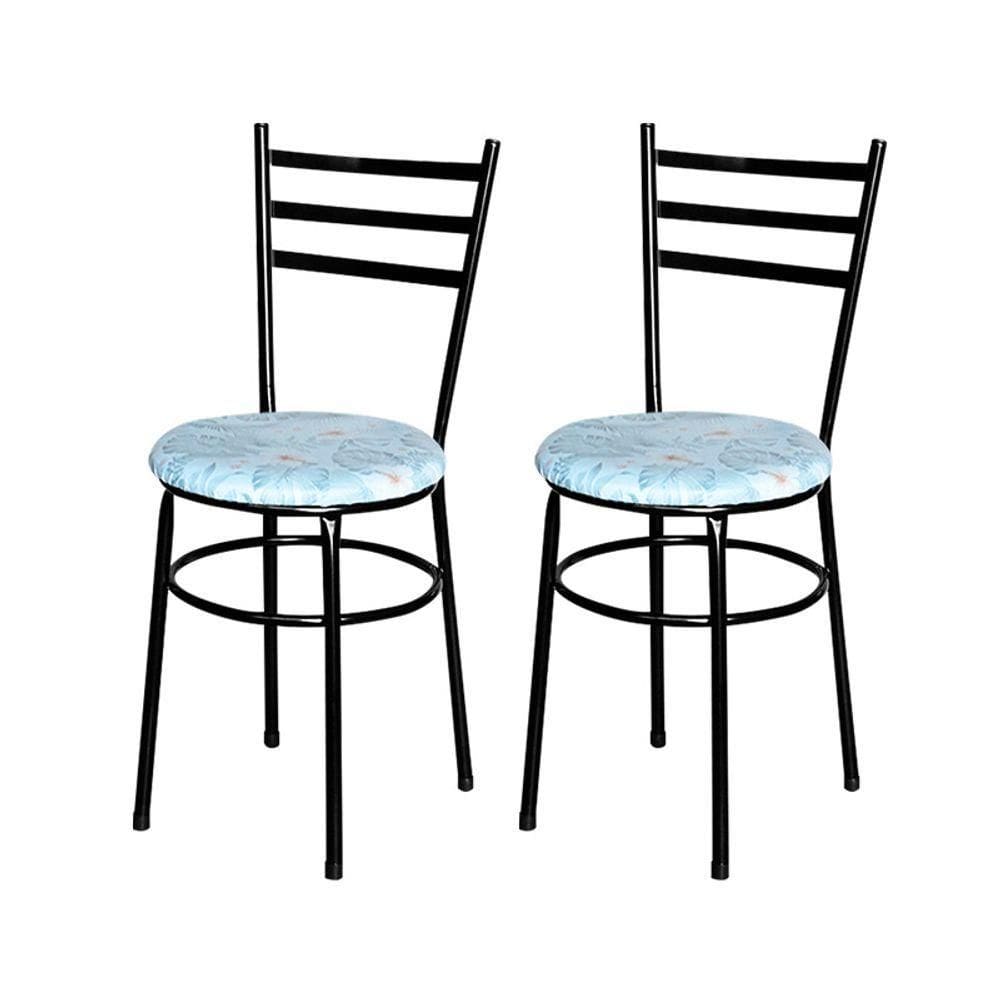 2 Cadeiras Para Mesa Epoxi Preta Assento Floral Cor:floral Gelo