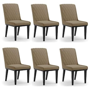 Cadeira Sala De Jantar Base Madeira Preto Kit 6 Sofia Suede Marrom Rato D03 - D`rossi