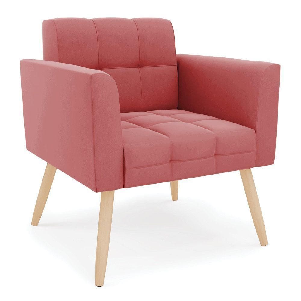 Poltrona Elisa Suede Rosê Pés Palito Natural - D`rossi