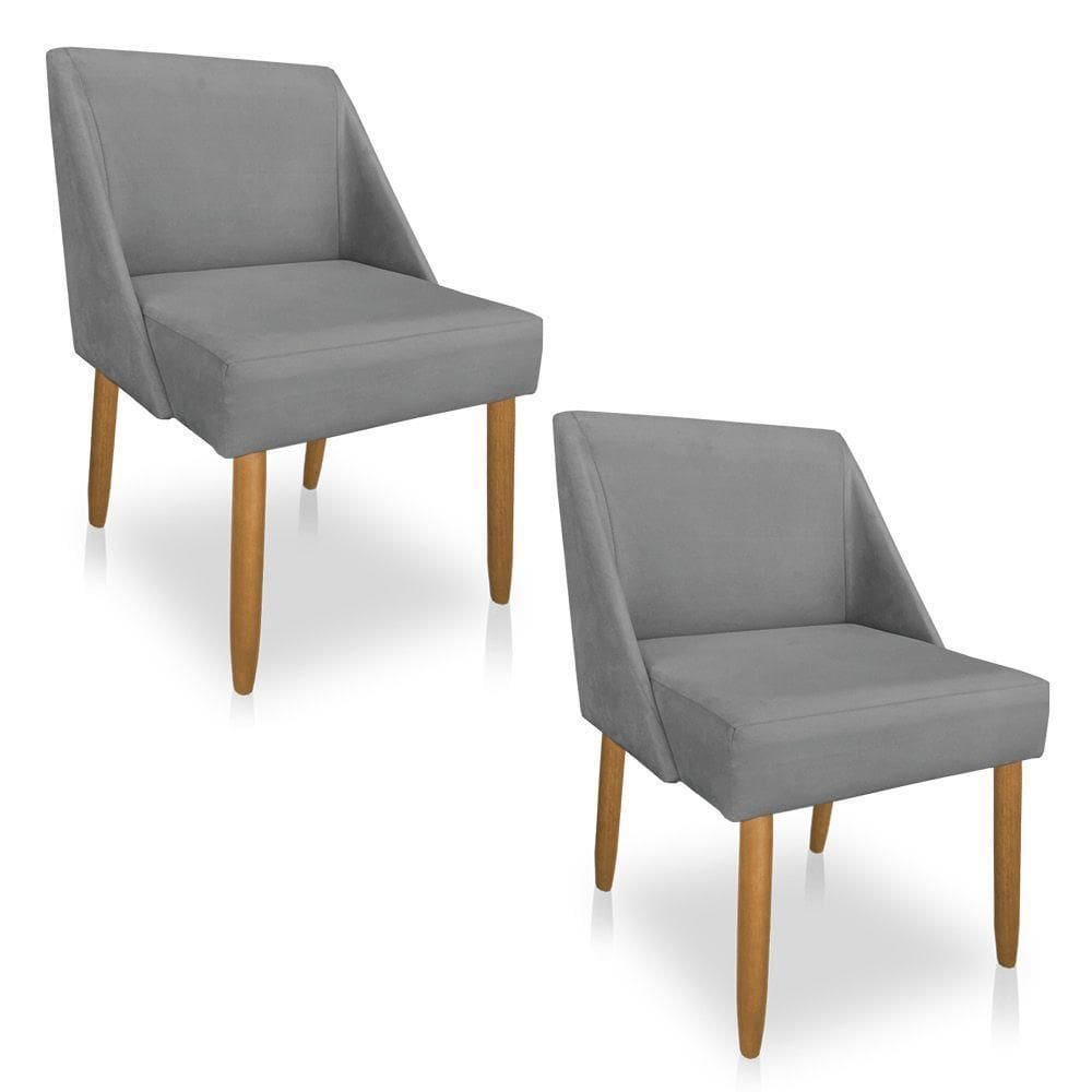 Kit 02 Cadeiras Poltona Juliana Suede Grafite Pés Palito Castanho