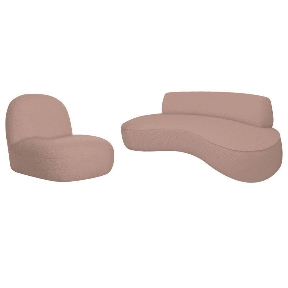 Sofá Curvo 200cm 3 Lugares E 1 Poltrona Amsterdã Linho - Doce Sonho Móveis Cor Rosê