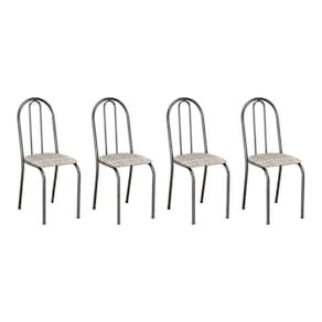 Kit 4 Cadeiras De Cozinha Califórnia Estampado Rattan Bege Pés De Ferro Preto