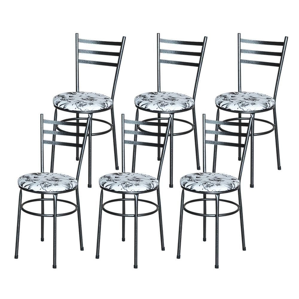 6 Cadeiras Epoxi Preta Craqueada Para Cozinha Assento Floral Cor:floral Branco