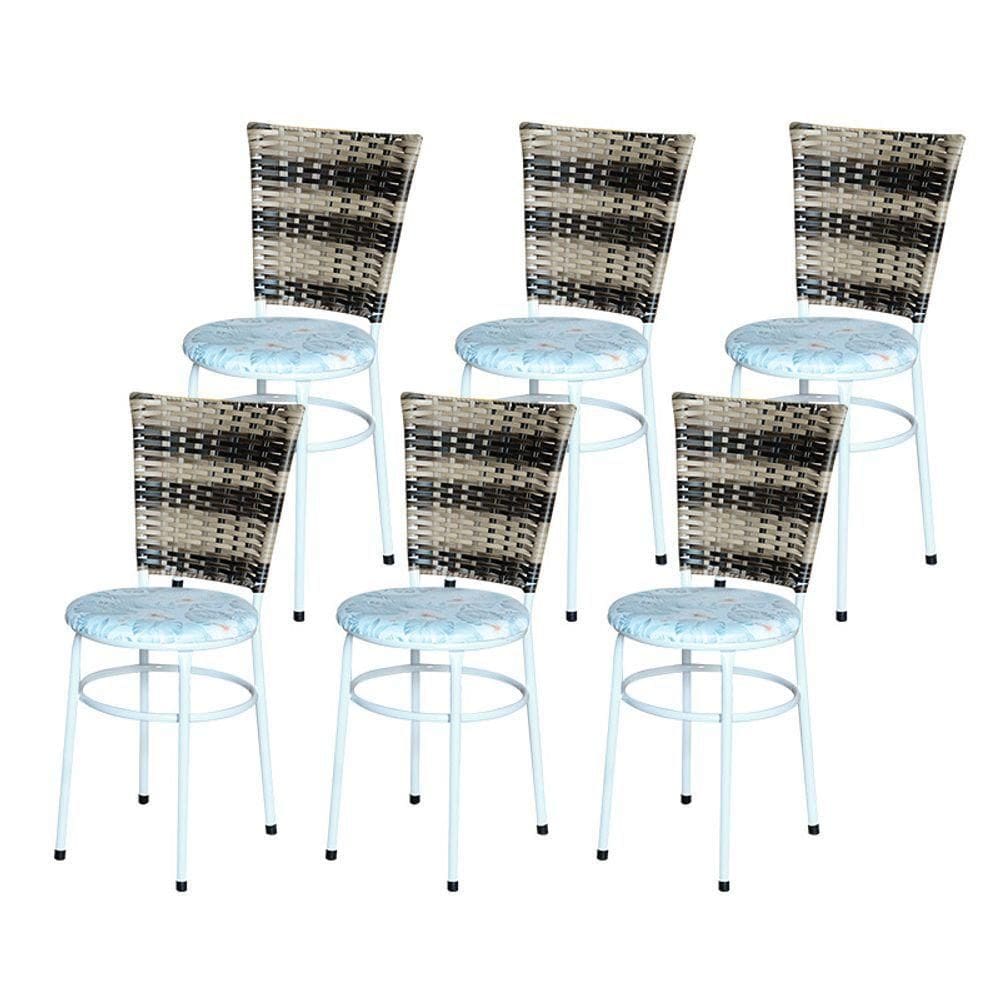 6 Cadeiras Para Mesa Branca Hawai Cappuccino Premium Assento Floral Cor:floral Gelo