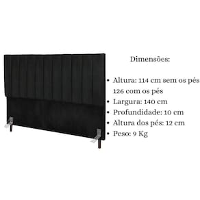 Cabeceira Cama Box Casal 140 Cm Carla Suede Preto E Frame
