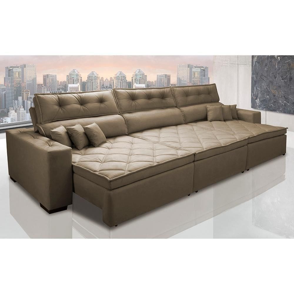Sofá Retrátil E Reclinável 4,12m Austin Com Molas No Assento Tecido Suede Velusoft Castor