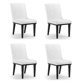Cadeira Sala De Jantar Base Madeira Preto Kit 4 Sofia Sintético Pu Branco D03 - D`rossi