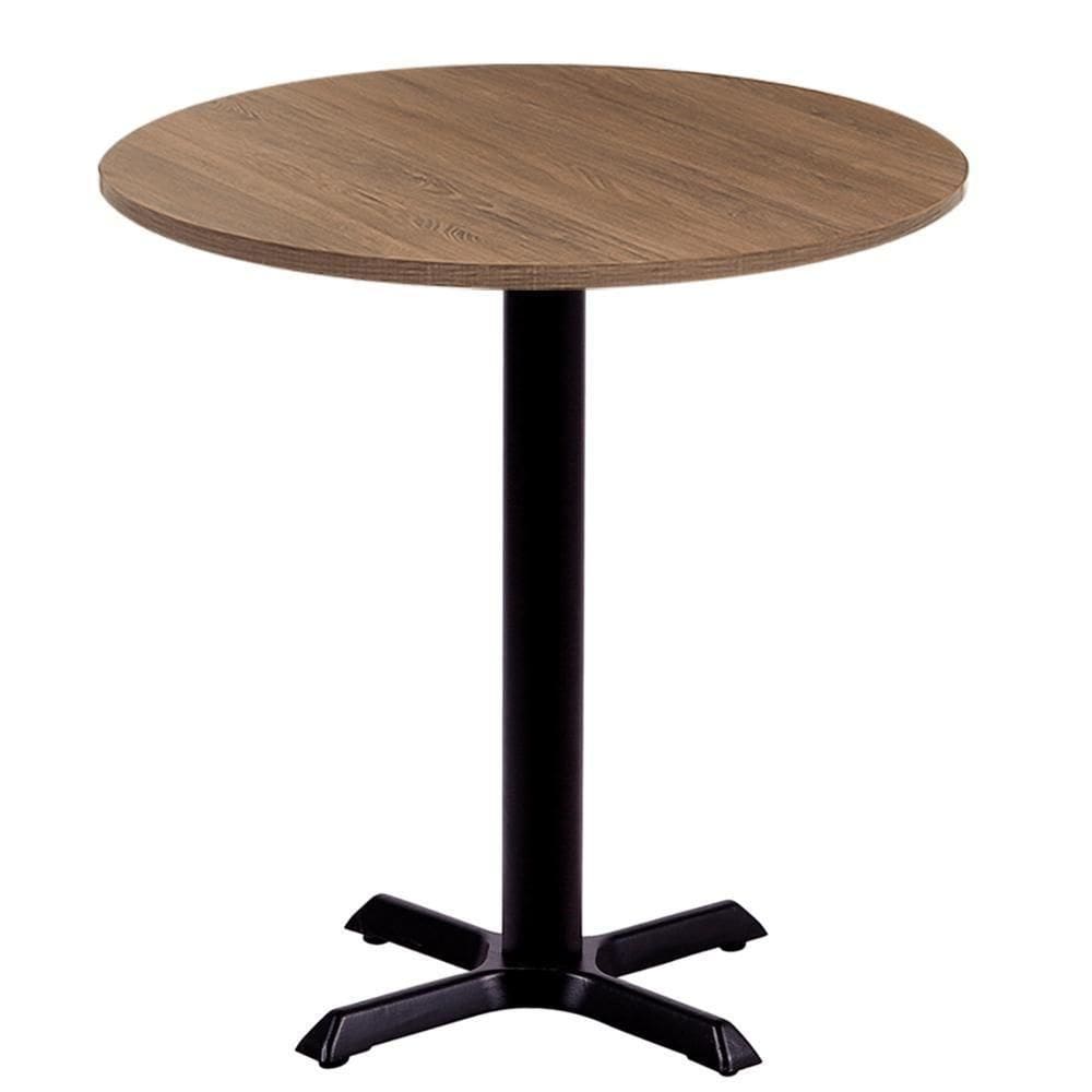 Mesa ômega Em Ferro Preto Pintura 74 Cm (altura) Com Tampo Em Mdp Redonda 60 Cm Imbuia