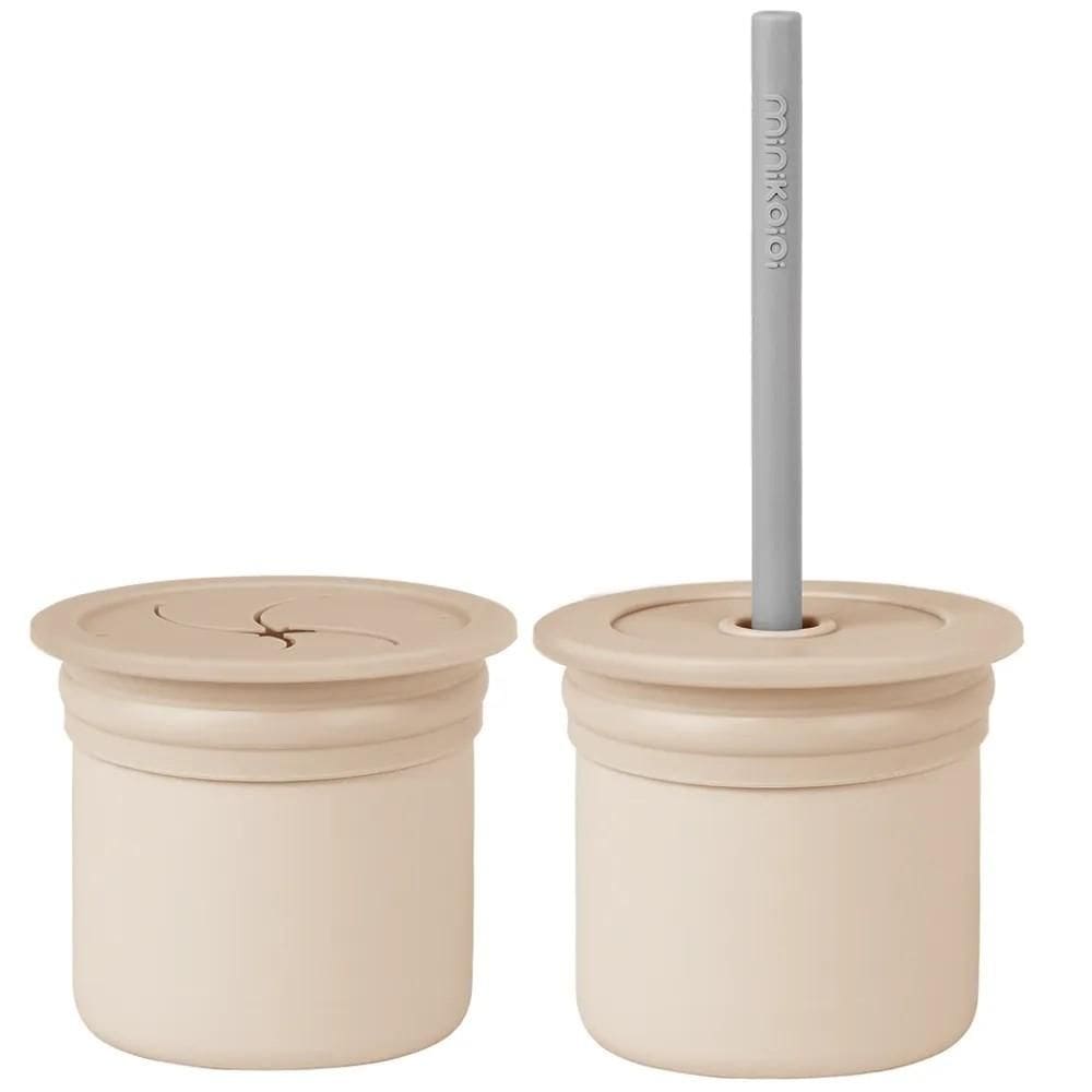 Copo Snack com Canudo Silicone Sip + Snack Beige e Grey - Minikoioi