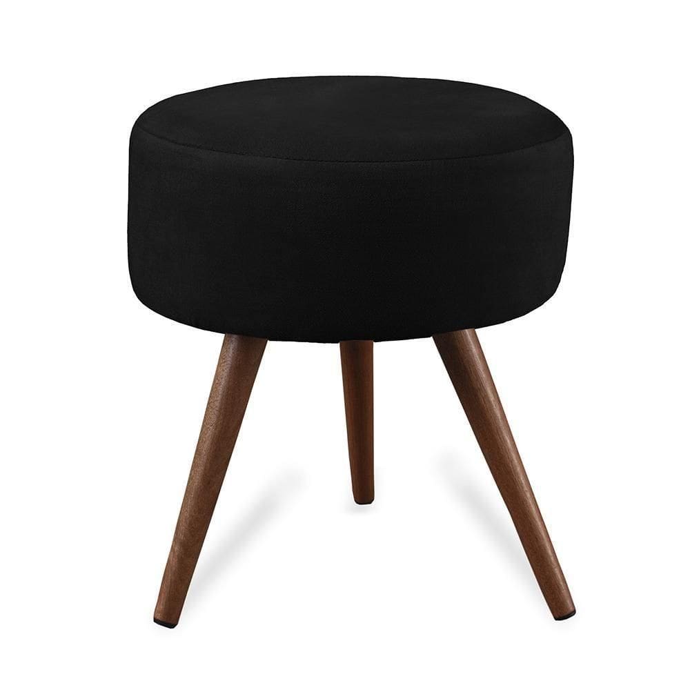 Puff Cama Inbox Hilda Redondo Com Pés Em Madeira Maciça Tecido Suede Preto