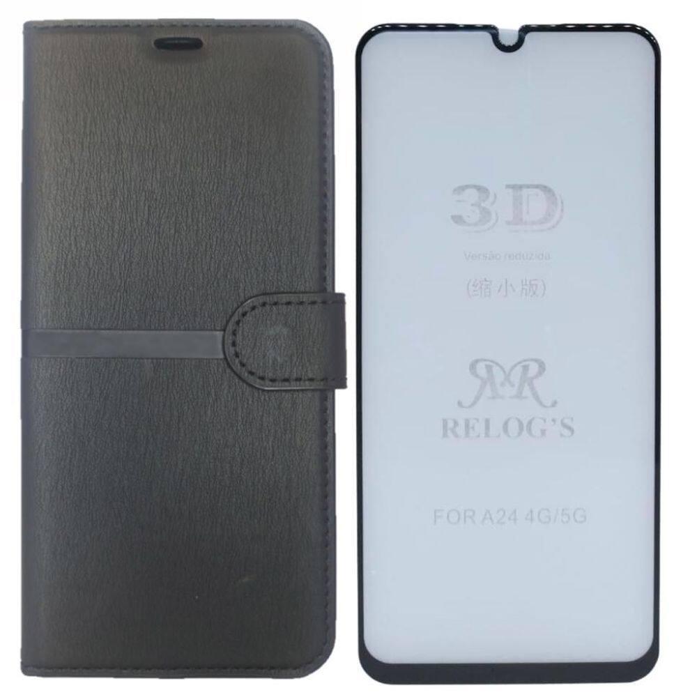 Kit Capa Carteira Compatível Com Samsung A24 + Película 3D