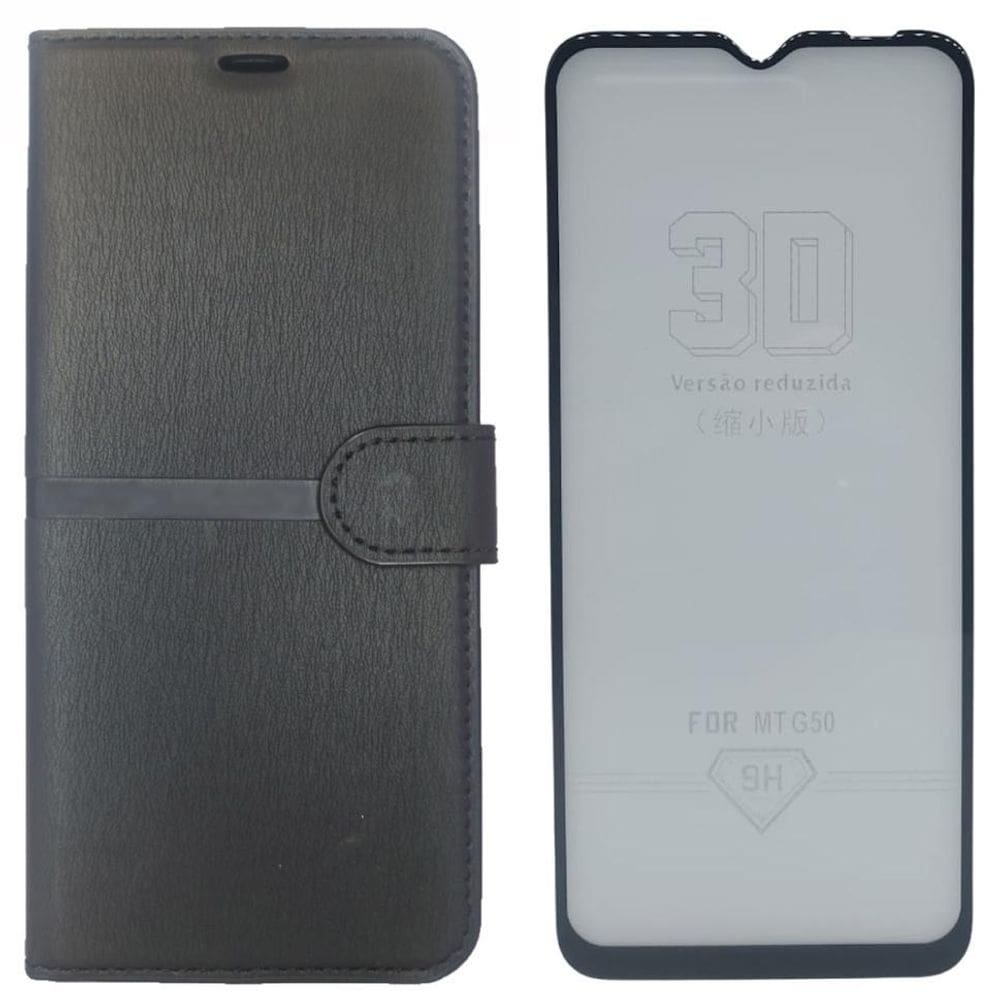 Kit Capa Carteira Compatível Motorola G50 4G + Película 3D