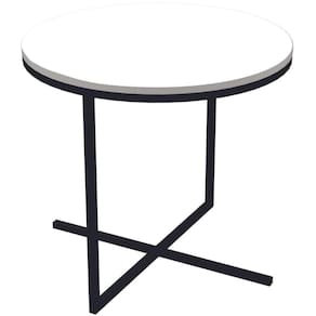 Mesa Lateral Redonda Volpi Artesano 50 Cm (largura) Em Mdp Estrutura Preta Metálica Em Aço Branco