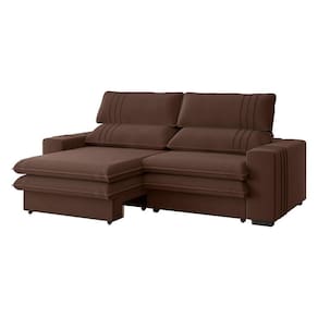 Sofá 2 Lugares Retrátil Noruega 180 Cm Veludo Marrom Pés Tabaco - D`rossi