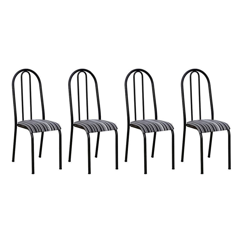 Kit 4 Cadeiras De Cozinha Flórida Estampado Preto Listrado Pés De Ferro Preto