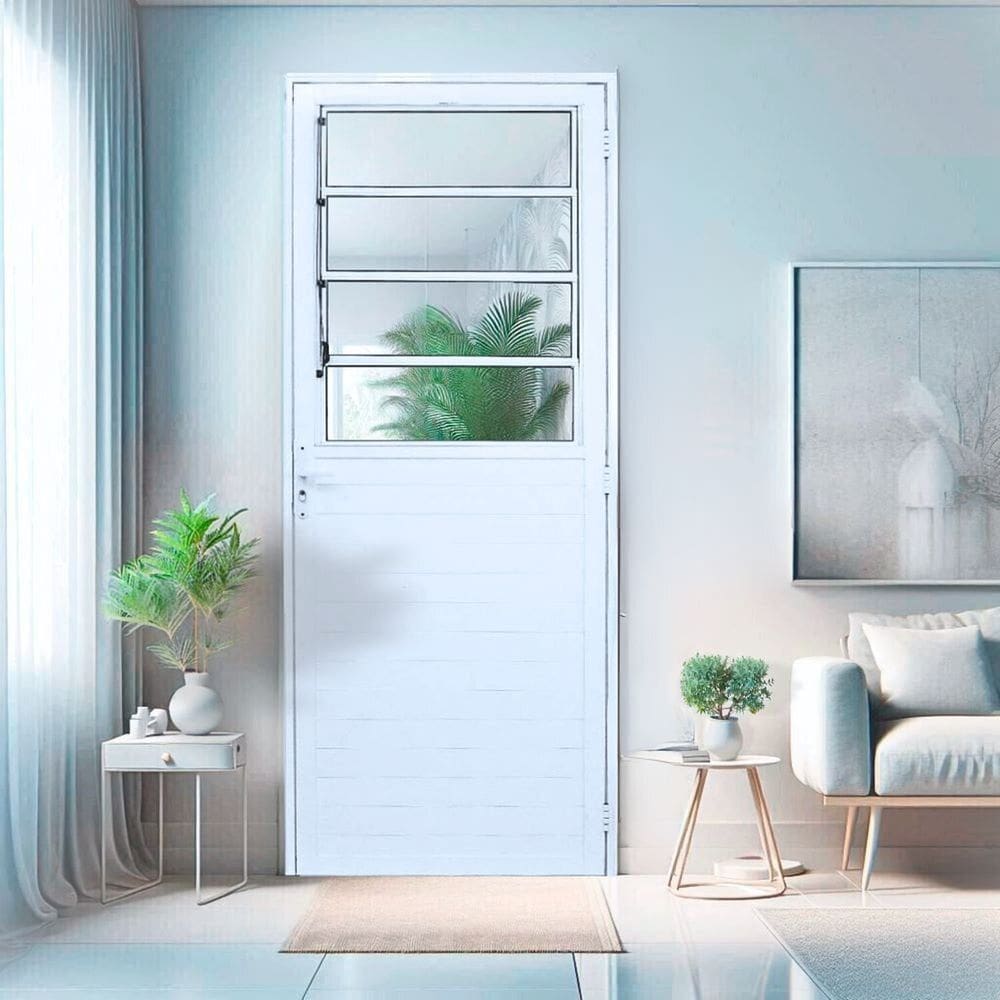 Porta Basculante Lambril Alumínio 2,10 X 80 Lado Esquerdo Branco Branco