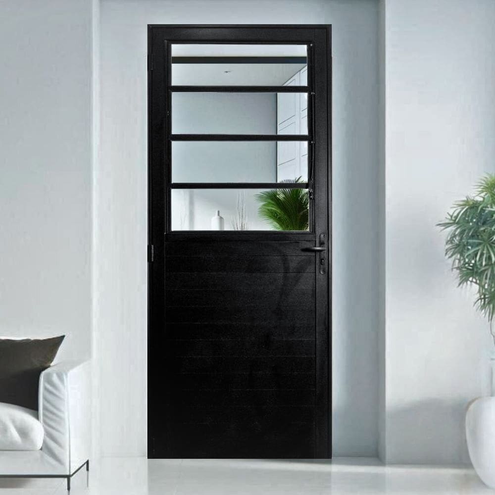 Porta Basculante Lambril Alumínio 2,10 X 90 Lado Direito Preto Hale Esquadrias Preto