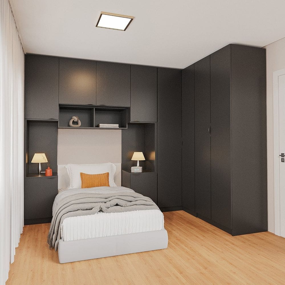 Guarda-roupa Modulado de Canto 10 Portas 6 Peças Hera Cabecasa Madeiramadeira Preto