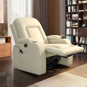 Poltrona Do Papai Reclinável Massagem E Aquecimento Balanço 2 Porta Copos Mark Pu Bege G31