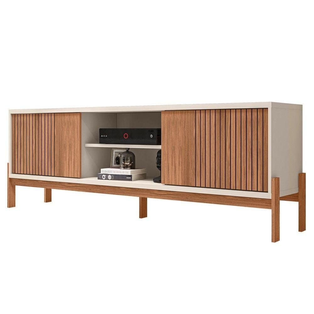 Rack Para Sala Bancada De Tv 72 Pol Ripado 184cm Tannen Freijó Off White Caemmun