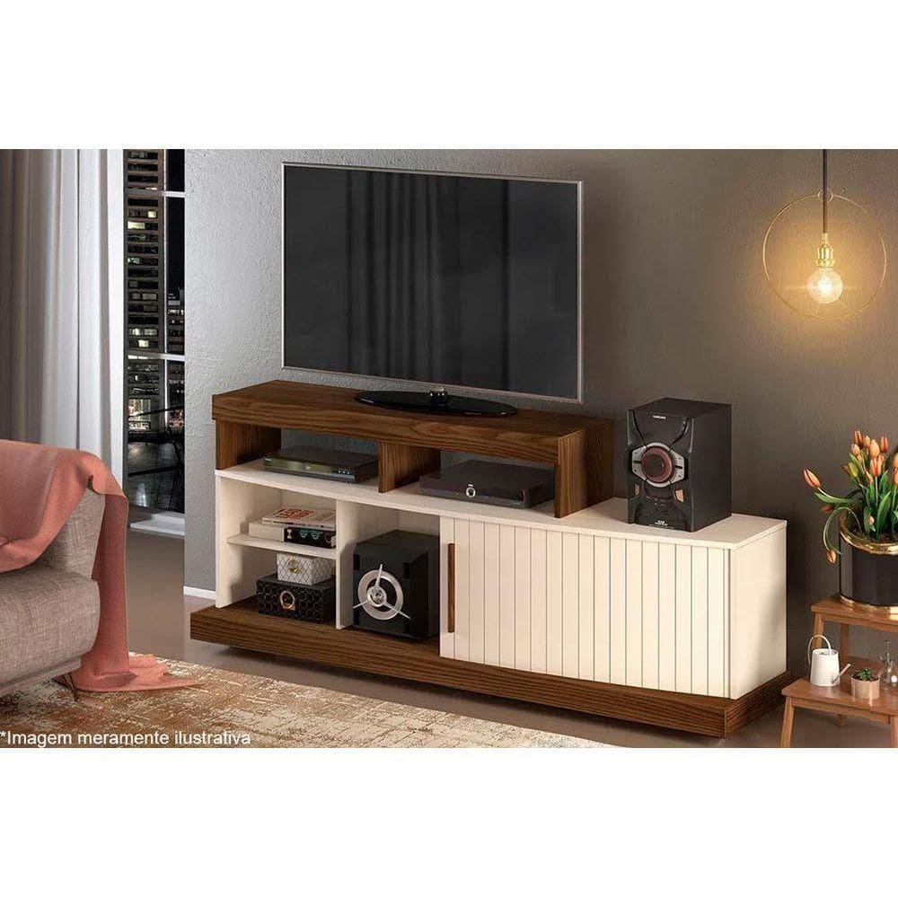 Rack Para Tv Scala Até 47 Polegadas C/ 1 Porta De Correr E 5 Nichos Marroquim/off White - Dj Móveis