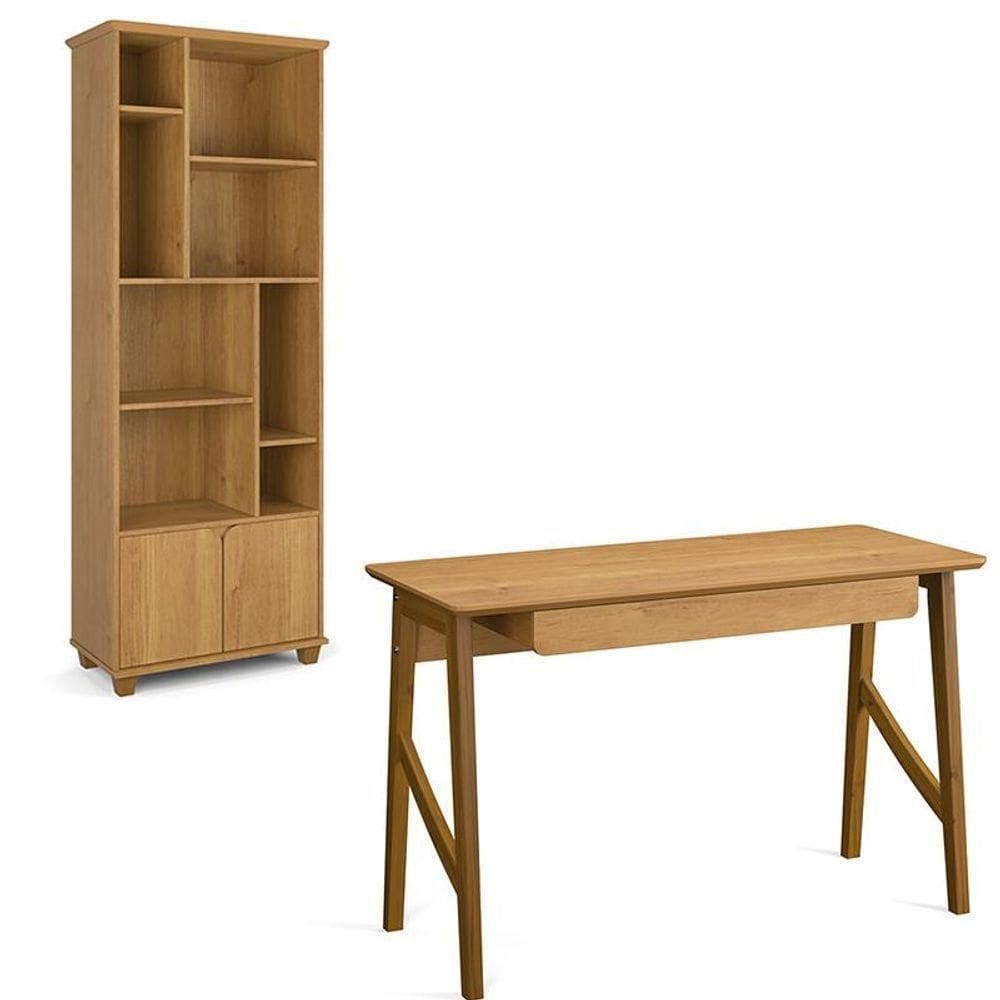Conjunto De Escrivaninha Com 1 Gaveta E Livreiro Taurus Cinamomo Cinamomo