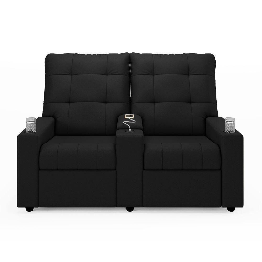 Poltrona Reclinável Para Cinema Parma 2 Lugares Baú Usb Pu Preto Fh1 - D`rossi