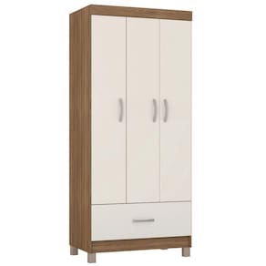Guarda Roupas Solteiro 3 Portas 1 Gaveta Amêndoa/off White Prince Demóbile Amêndoa