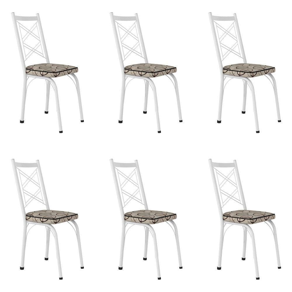 Kit 6 Cadeiras De Cozinha Delaware Estampado Cedro Pés De Ferro Branco