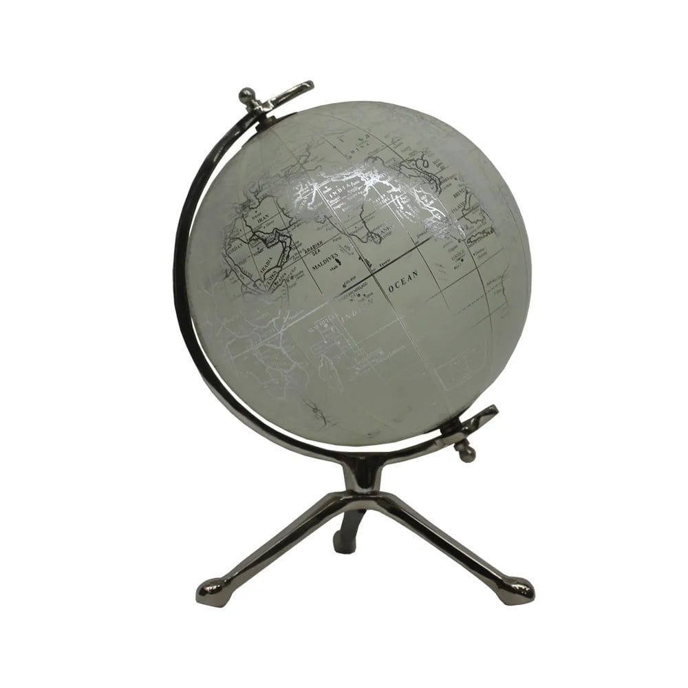 Globo Terrestre Decorativo em Metal Prata 30cm SRY0002 BTC