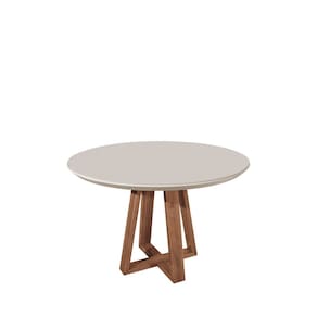 Mesa Bennett  Redonda 115cm com Tampo de Vidro Natural/Off White Fosco