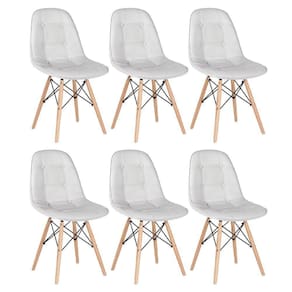 Kit - 6 X Cadeiras Estofadas Eames Eiffel Botonê - Base De Madeira Clara - Cinza Claro