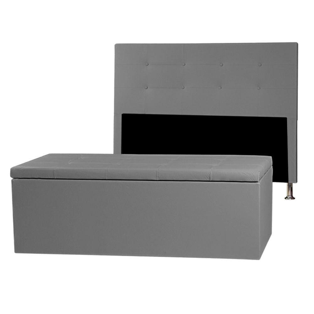 Kit Cabeceira E Calçadeira Baú Queen 1,60m Berlim Corano Cinza - Pallazio