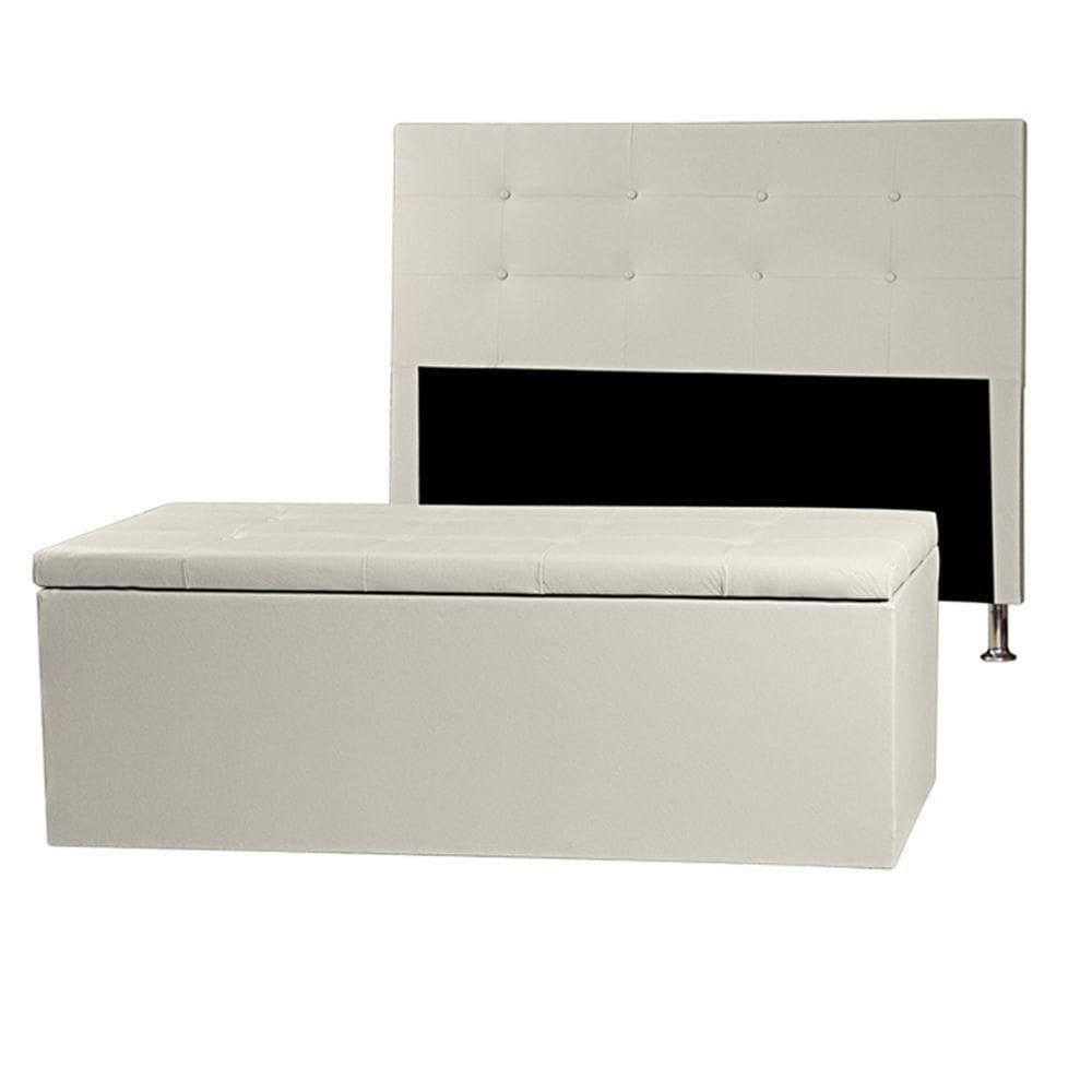Kit Cabeceira E Calçadeira Baú Queen 1,60m Berlim Corano Bege - Pallazio