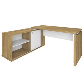 Mesa Escrivaninha Em L 135x168cm 1 Porta Sharp A06 Olmo/branco - Mpozenato