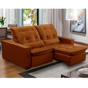 Sofa Retratil Reclinavel 2 Lugares 2,10m Atlantis Veludo Laranja Lansofbr