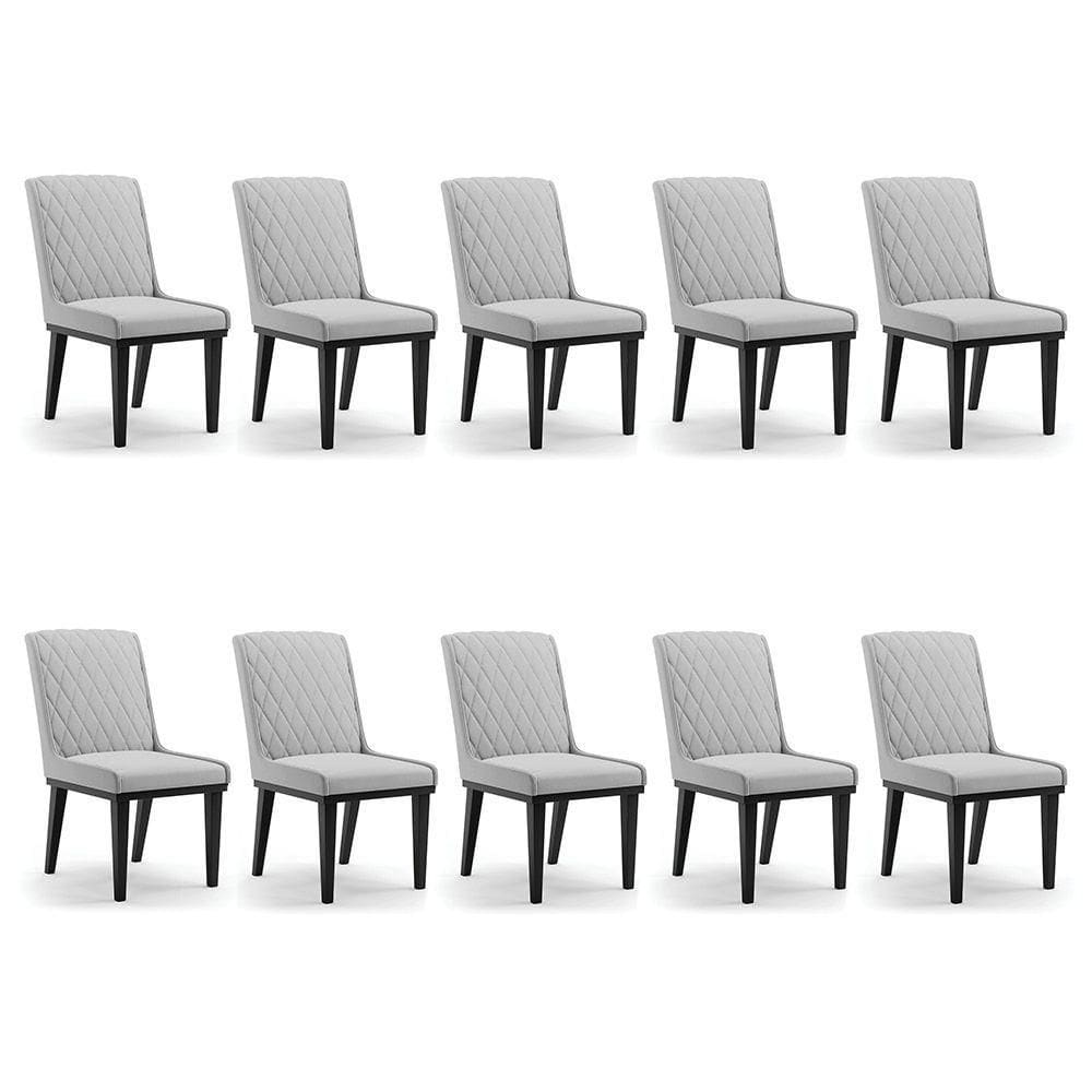Cadeira Sala De Jantar Base Madeira Preto Kit 10 Sofia Suede Cinza D03 - D`rossi