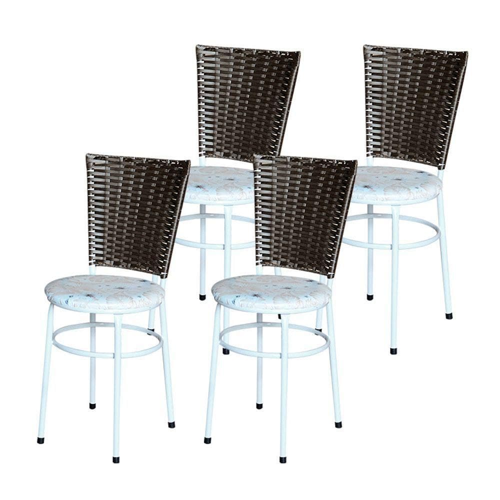 4 Cadeiras Para Mesa Branca Hawai Marrom Assento Floral Cor:floral Areia