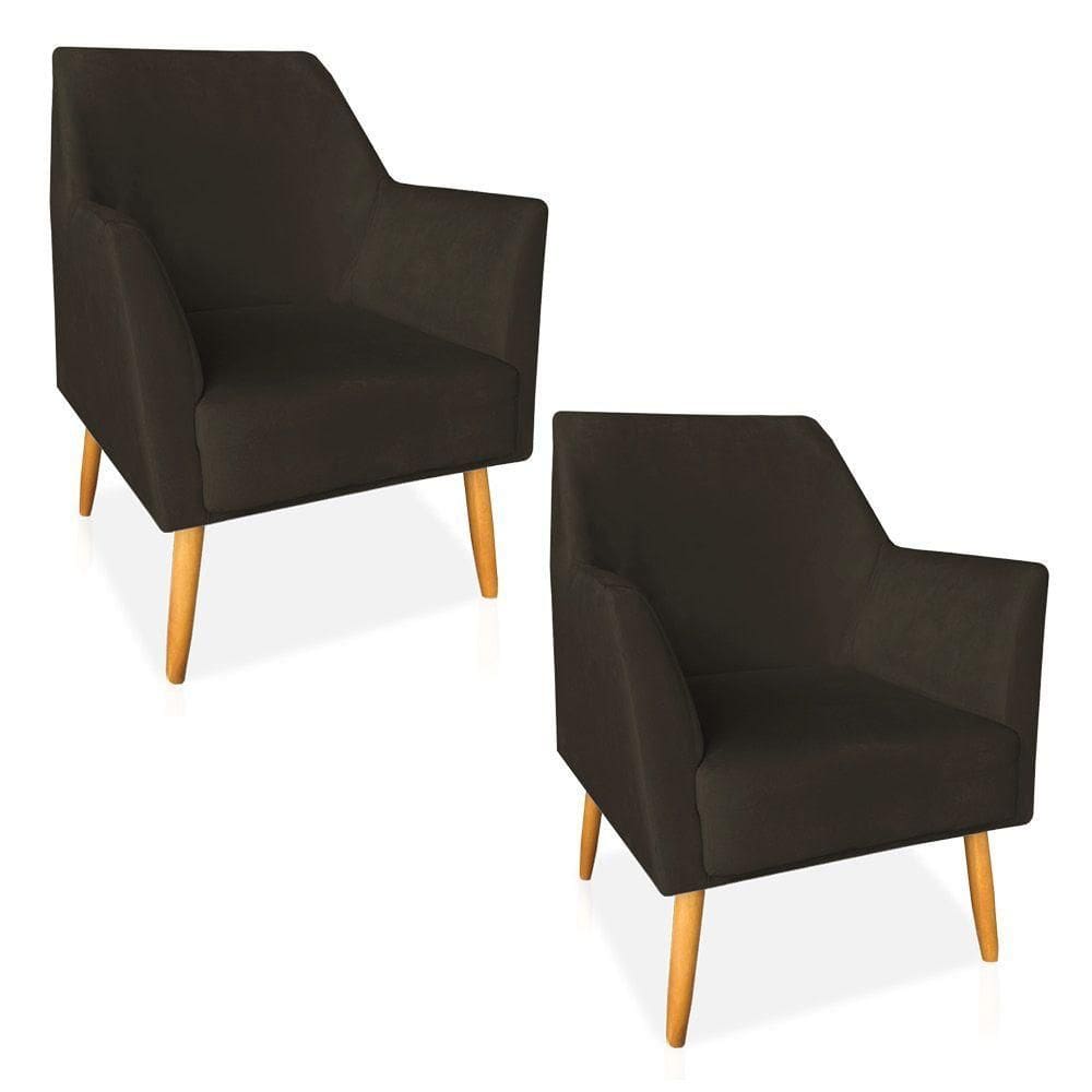 Kit 02 Poltronas Decorativa Julia Veludo Marrom Pés Palito Castanho