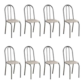 Kit 8 Cadeiras De Cozinha Califórnia Estampado Rattan Bege Pés De Ferro Preto