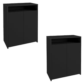 Kit 2 Balcão Para Escritório Café 60cm 2 Portas Look A06 Preto - Mpozenato