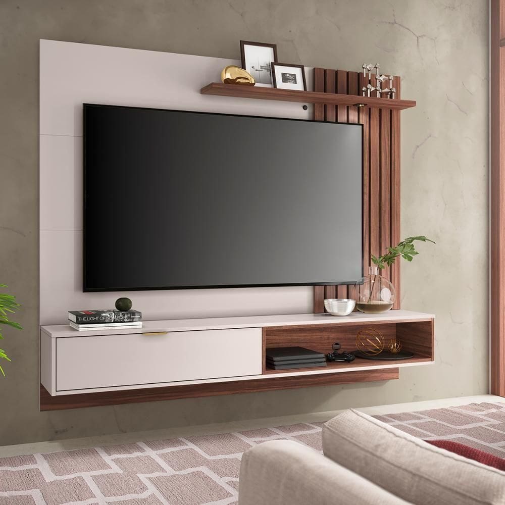 Painel Home Suspenso Tv Até 65 1 Porta 1 Prateleira Tocantins 1.8 Off White Nogueira Real
