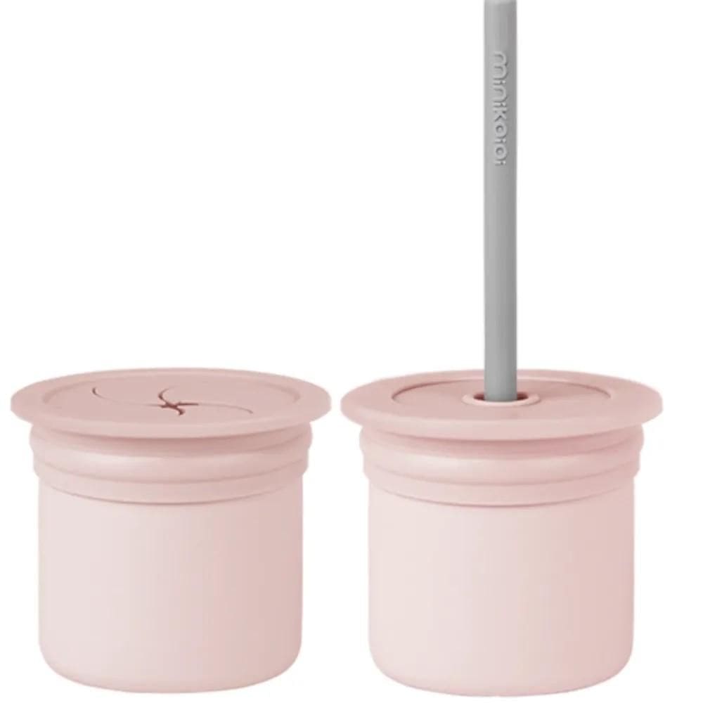 Copo Snack com Canudo Silicone Sip + Snack Pink e Grey - Minikoioi